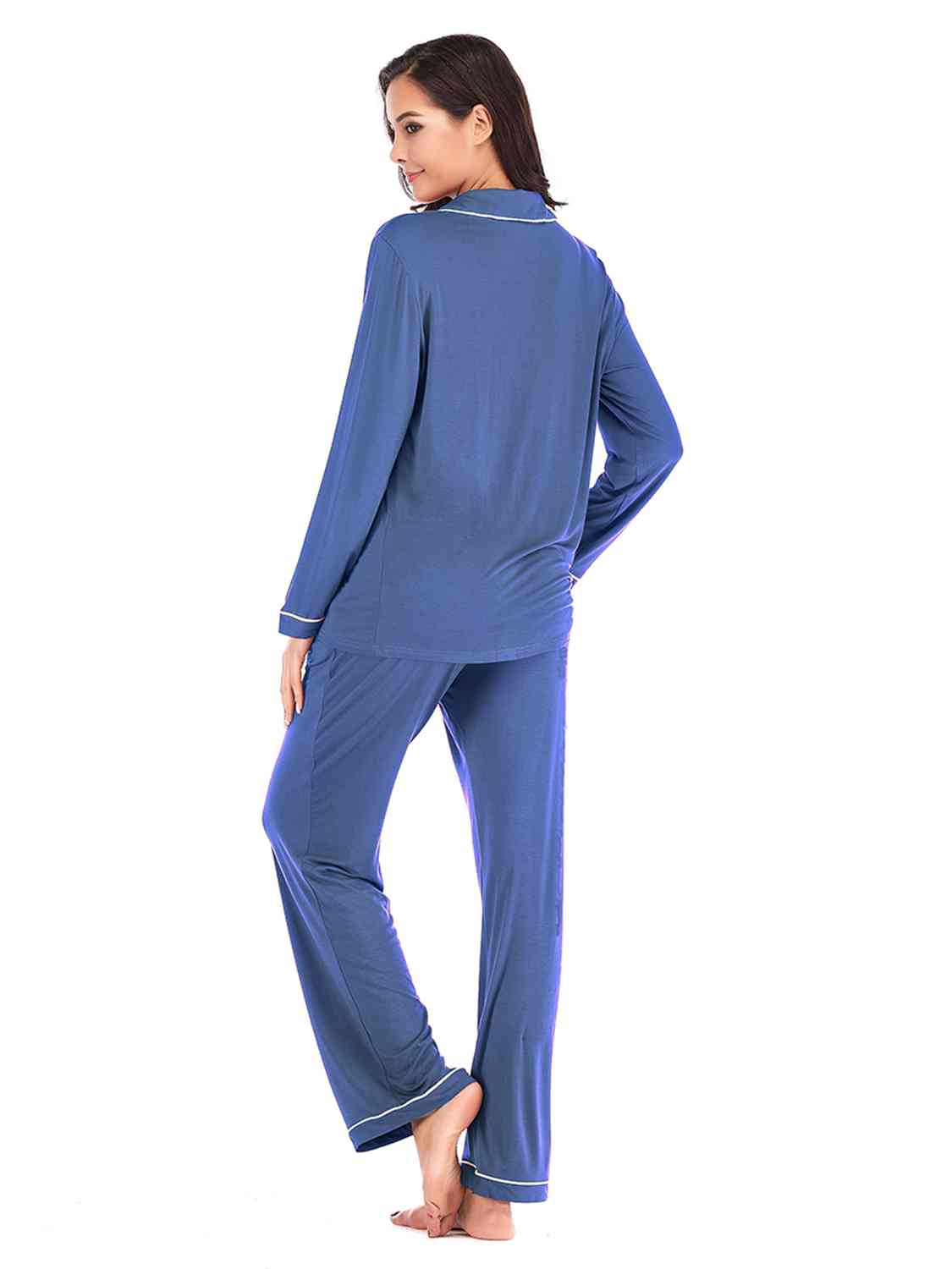 Collared Neck Long Sleeve Loungewear Set with Pockets